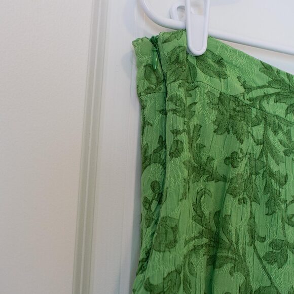 Fairycore VTG Skirt Green Botanical Floral Crinkle Midi 16 | Bright Spring - Picture 3 of 6